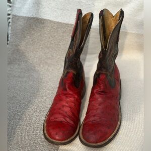 Private Label Anderson Bean Red Ostrich Round-Toe Boots